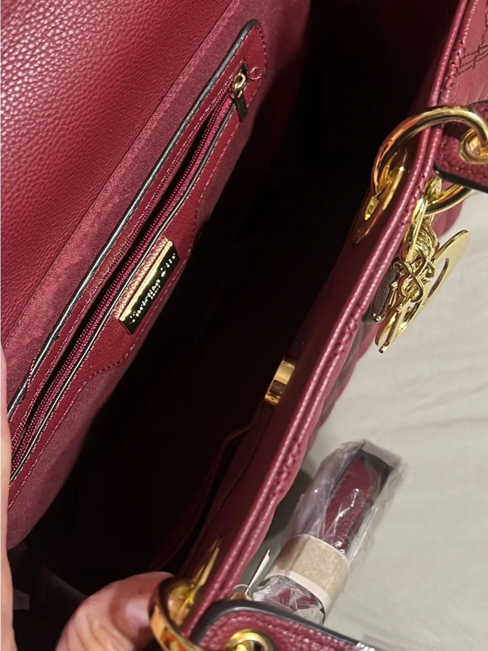 Quilted Burgundy Leather Tote with Gold Hardware - Unbranded
